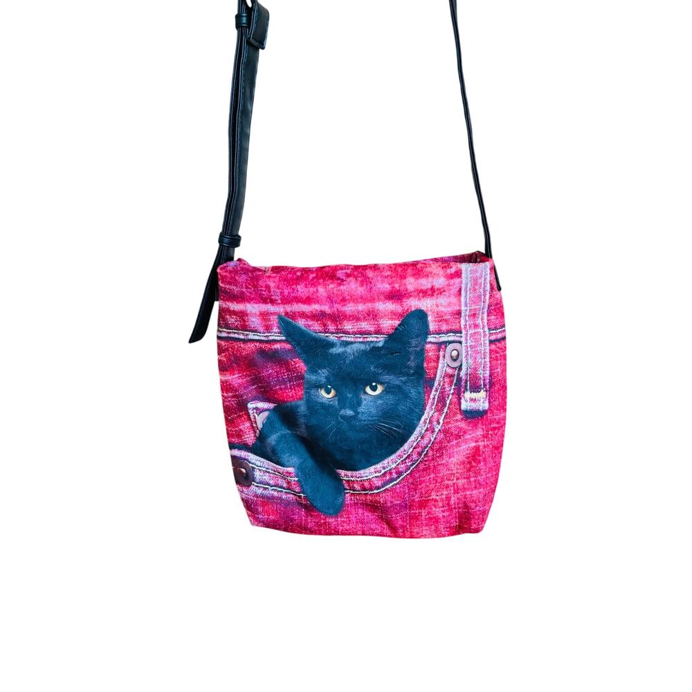 Adorable Black cat medium zipper crossbody bag purse